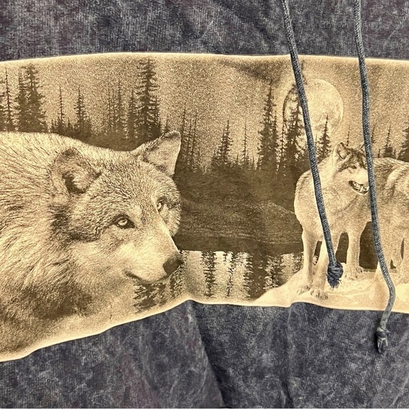 New blue stonewashed wolves hoodie by “color your life” size 2 XL XXL - Picture 4 of 5